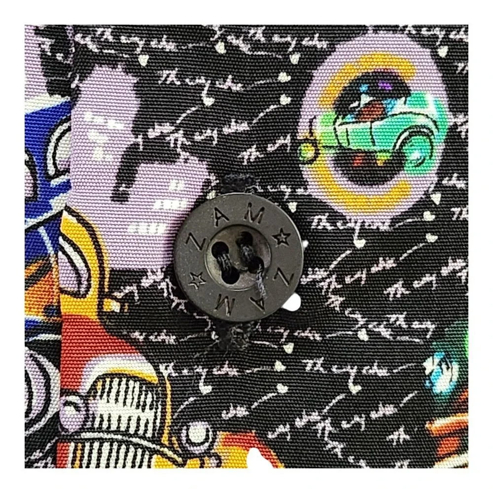 ZAM Short Sleeve Button‎ Up Vintage Black Shirt Size 2XL Cars City Colorful NWOT